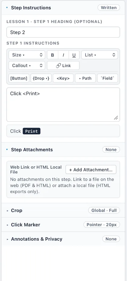 Gradatimo step instructions editor