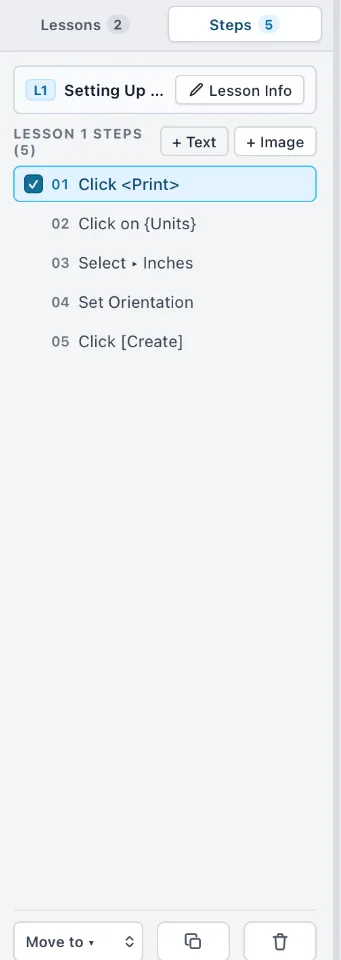 Gradatimo lesson and step navigator